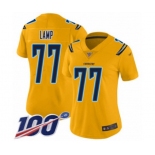 Women's Los Angeles Chargers #77 Forrest Lamp Limited Gold Inverted Legend 100th Season Football Jersey