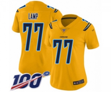 Women's Los Angeles Chargers #77 Forrest Lamp Limited Gold Inverted Legend 100th Season Football Jersey