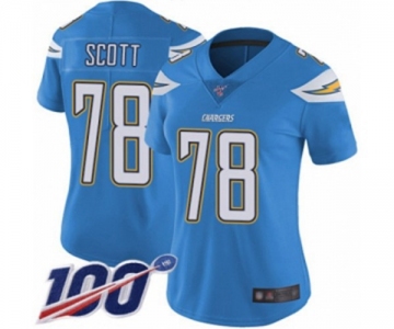 Women's Los Angeles Chargers #78 Trent Scott Electric Blue Alternate Vapor Untouchable Limited Player 100th Season Football Jersey