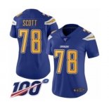 Women's Los Angeles Chargers #78 Trent Scott Limited Electric Blue Rush Vapor Untouchable 100th Season Football Jersey