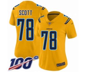 Women's Los Angeles Chargers #78 Trent Scott Limited Gold Inverted Legend 100th Season Football Jersey