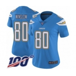 Women's Los Angeles Chargers #80 Kellen Winslow Electric Blue Alternate Vapor Untouchable Limited Player 100th Season Football Jersey