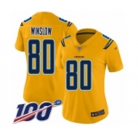 Women's Los Angeles Chargers #80 Kellen Winslow Limited Gold Inverted Legend 100th Season Football Jersey