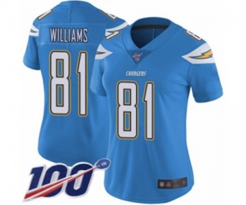 Women's Los Angeles Chargers #81 Mike Williams Electric Blue Alternate Vapor Untouchable Limited Player 100th Season Football Jersey