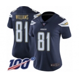 Women's Los Angeles Chargers #81 Mike Williams Navy Blue Team Color Vapor Untouchable Limited Player 100th Season Football Jersey