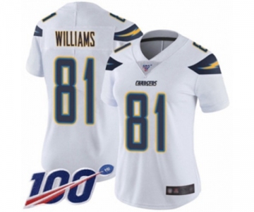 Women's Los Angeles Chargers #81 Mike Williams White Vapor Untouchable Limited Player 100th Season Football Jersey