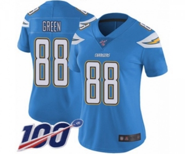 Women's Los Angeles Chargers #88 Virgil Green Electric Blue Alternate Vapor Untouchable Limited Player 100th Season Football Jersey