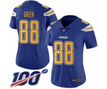 Women's Los Angeles Chargers #88 Virgil Green Limited Electric Blue Rush Vapor Untouchable 100th Season Football Jersey