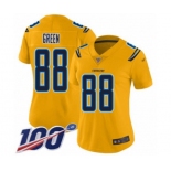 Women's Los Angeles Chargers #88 Virgil Green Limited Gold Inverted Legend 100th Season Football Jersey