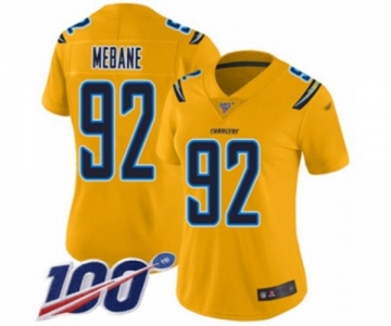 Women's Los Angeles Chargers #92 Brandon Mebane Limited Gold Inverted Legend 100th Season Football Jersey