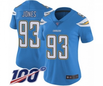 Women's Los Angeles Chargers #93 Justin Jones Electric Blue Alternate Vapor Untouchable Limited Player 100th Season Football Jersey