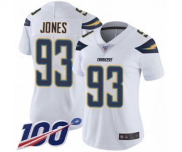 Women's Los Angeles Chargers #93 Justin Jones White Vapor Untouchable Limited Player 100th Season Football Jersey