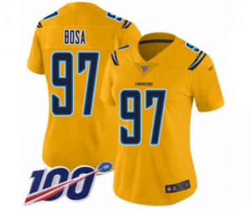 Women's Los Angeles Chargers #97 Joey Bosa Limited Gold Inverted Legend 100th Season Football Jersey