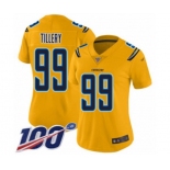 Women's Los Angeles Chargers #99 Jerry Tillery Limited Gold Inverted Legend 100th Season Football Jersey