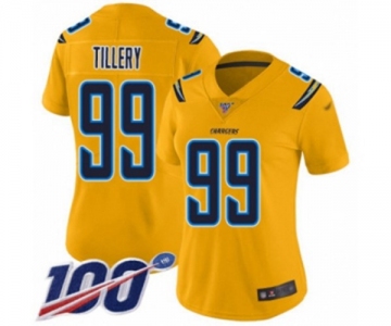 Women's Los Angeles Chargers #99 Jerry Tillery Limited Gold Inverted Legend 100th Season Football Jersey