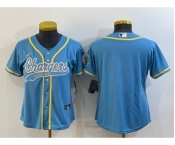 Women's Los Angeles Chargers Blank Blue With Patch Cool Base Stitched Baseball Jersey