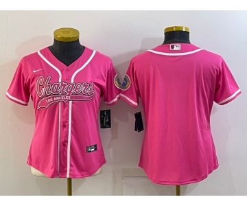 Women's Los Angeles Chargers Blank Pink With Patch Cool Base Stitched Baseball Jersey