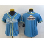 Women's Los Angeles Chargers Light Blue Team Big Logo With Patch Cool Base Stitched Baseball Jersey