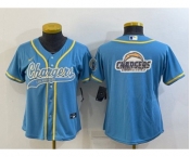 Women's Los Angeles Chargers Light Blue Team Big Logo With Patch Cool Base Stitched Baseball Jersey