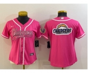 Women's Los Angeles Chargers Pink Team Big Logo With Patch Cool Base Stitched Baseball Jersey