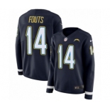 Women's Nike Los Angeles Chargers #14 Dan Fouts Limited Navy Blue Therma Long Sleeve NFL Jersey