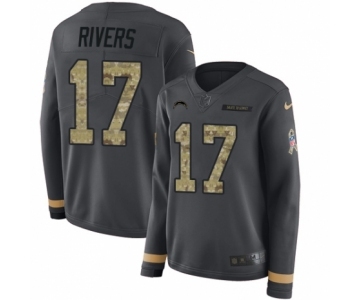 Women's Nike Los Angeles Chargers #17 Philip Rivers Limited Black Salute to Service Therma Long Sleeve NFL Jersey