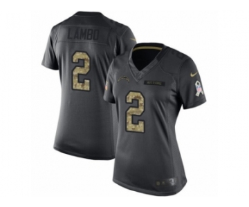 Women's Nike Los Angeles Chargers #2 Josh Lambo Limited Black 2016 Salute to Service NFL Jersey