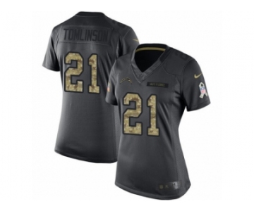 Women's Nike Los Angeles Chargers #21 LaDainian Tomlinson Limited Black 2016 Salute to Service NFL Jersey