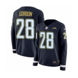 Women's Nike Los Angeles Chargers #28 Melvin Gordon Limited Navy Blue Therma Long Sleeve NFL Jersey