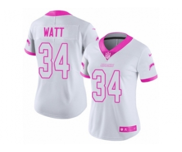 Women's Nike Los Angeles Chargers #34 Derek Watt Limited White-Pink Rush Fashion NFL Jersey