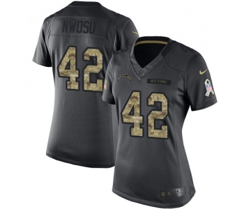 Women's Nike Los Angeles Chargers #42 Uchenna Nwosu Limited Black 2016 Salute to Service NFL Jersey