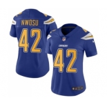 Women's Nike Los Angeles Chargers #42 Uchenna Nwosu Limited Electric Blue Rush Vapor Untouchable NFL Jersey