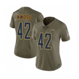 Women's Nike Los Angeles Chargers #42 Uchenna Nwosu Limited Olive 2017 Salute to Service NFL Jersey