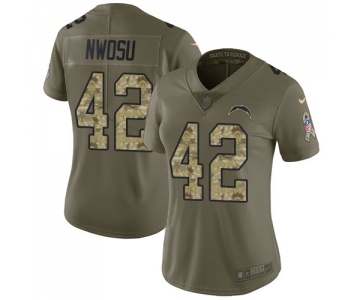 Women's Nike Los Angeles Chargers #42 Uchenna Nwosu Limited Olive Camo 2017 Salute to Service NFL Jersey