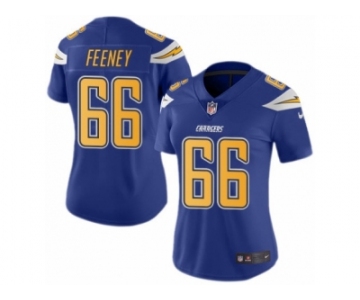 Women's Nike Los Angeles Chargers #66 Dan Feeney Limited Electric Blue Rush NFL Jersey