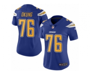 Women's Nike Los Angeles Chargers #76 Russell Okung Limited Electric Blue Rush NFL Jersey