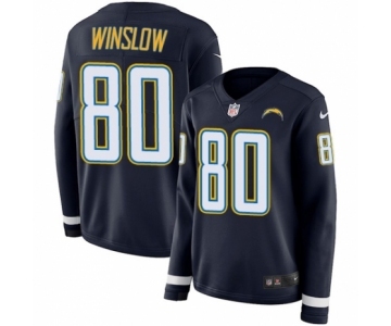 Women's Nike Los Angeles Chargers #80 Kellen Winslow Limited Navy Blue Therma Long Sleeve NFL Jersey