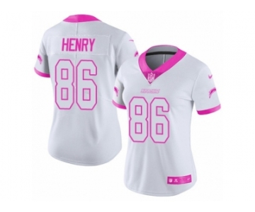 Women's Nike Los Angeles Chargers #86 Hunter Henry Limited White Pink Rush Fashion NFL Jersey