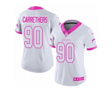 Women's Nike Los Angeles Chargers #90 Ryan Carrethers Limited White Pink Rush Fashion NFL Jersey