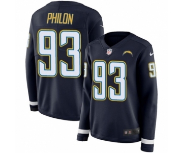 Women's Nike Los Angeles Chargers #93 Darius Philon Limited Navy Blue Therma Long Sleeve NFL Jersey