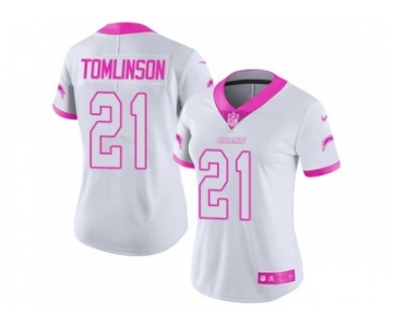 Women's Nike San Diego Chargers #21 LaDainian Tomlinson White Pink Stitched NFL Limited Rush Fashion Jersey