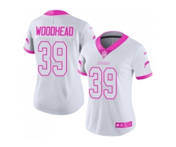 Women's Nike San Diego Chargers #39 Danny Woodhead White Pink Stitched NFL Limited Rush Fashion Jersey