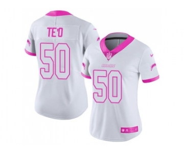 Women's Nike San Diego Chargers #50 Manti Te'o White Pink Stitched NFL Limited Rush Fashion Jersey