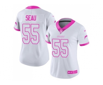 Women's Nike San Diego Chargers #55 Junior Seau White Pink Stitched NFL Limited Rush Fashion Jersey