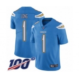 Youth Los Angeles Chargers #1 Ty Long Electric Blue Alternate Vapor Untouchable Limited Player 100th Season Football Jersey