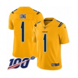 Youth Los Angeles Chargers #1 Ty Long Limited Gold Inverted Legend 100th Season Football Jersey