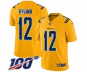 Youth Los Angeles Chargers #12 Travis Benjamin Limited Gold Inverted Legend 100th Season Football Jersey