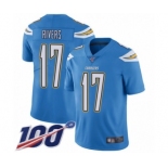 Youth Los Angeles Chargers #17 Philip Rivers Electric Blue Alternate Vapor Untouchable Limited Player 100th Season Football Jersey