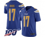 Youth Los Angeles Chargers #17 Philip Rivers Limited Electric Blue Rush Vapor Untouchable 100th Season Football Jersey