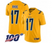 Youth Los Angeles Chargers #17 Philip Rivers Limited Gold Inverted Legend 100th Season Football Jersey